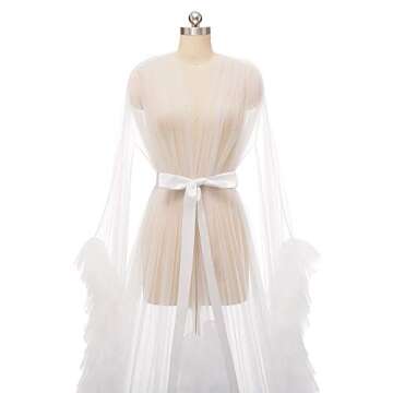 Yexinbridal Tulle Maternity Photoshoot Dress Sheer Puffy Bridal Robe Wedding Dressing Gown Long Illusion Pregnancy Lingerie Blush L/XL