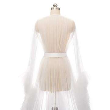 Yexinbridal Tulle Maternity Photoshoot Dress Sheer Puffy Bridal Robe Wedding Dressing Gown Long Illusion Pregnancy Lingerie Blush L/XL