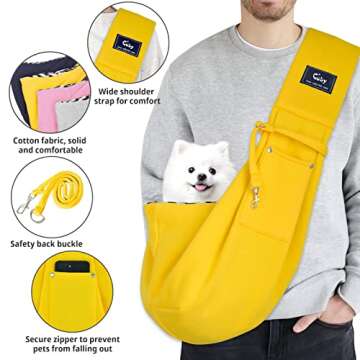 Cuby Dog and Cat Sling Carrier – Hands Free Reversible Pet Papoose Bag - Adjustable - Soft Pouch and Tote Design – Suitable for Puppy, Small Dogs, and Cats for Outdoor Travel (Yellow)