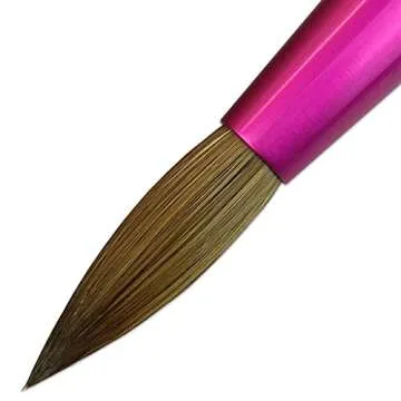 PANA USA Acrylic Nail Brush Pure Kolinsky Hair Acrylic White Swirl Blue Handle with Pink Ferrule Round Shaped - Size 8