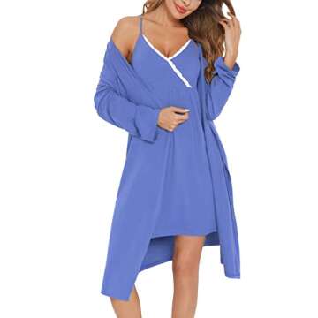 SWOMOG Womens Maternity Robe 2PCS Nursing Nightgown for Breastfeeding 3 in 1 Labor Delivery Nursing ...