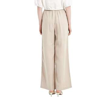 PACIBE Women's Drape Linen Pants Summer Wide Leg Trousers Compact Fabric with Pockets, M, Khaki