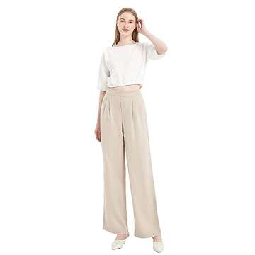 PACIBE Women's Drape Linen Pants Summer Wide Leg Trousers Compact Fabric with Pockets, M, Khaki