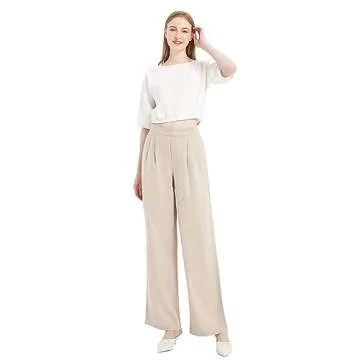 PACIBE Women's Drape Linen Pants Summer Wide Leg Trousers Compact Fabric with Pockets, M, Khaki