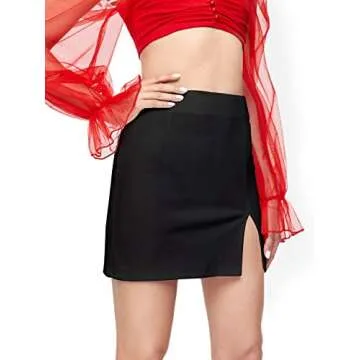 WDIRARA Women's Summer Solid Split Hem Zip Back Mini Workwear Skirt Dark Black XXS