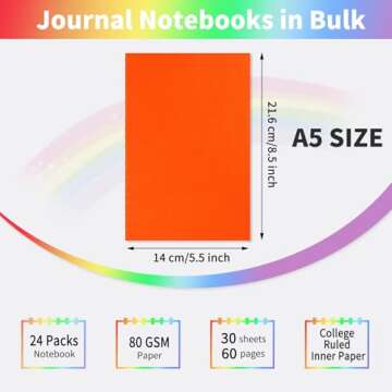 EOOUT 24 pcs Journals for Writing - A5 Lined Soft Cover Notebooks