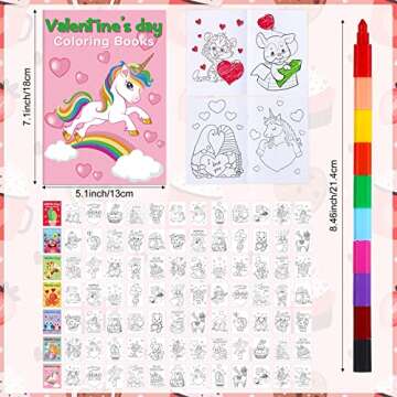 Funrous 28 Pcs Valentine's Day Coloring Books for Kids Bulk with 28 Stacking Crayons Valentines Acti...