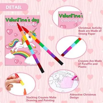 Funrous 28 Pcs Valentine's Day Coloring Books for Kids Bulk with 28 Stacking Crayons Valentines Activity Books with Crayons - Party Favors, Goodie Bag Stuffers & Classroom Exchange Gifts