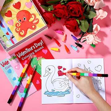 Funrous 28 Pcs Valentine's Day Coloring Books for Kids Bulk with 28 Stacking Crayons Valentines Activity Books with Crayons - Party Favors, Goodie Bag Stuffers & Classroom Exchange Gifts