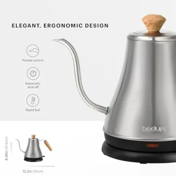 Bodum 27oz Melior Gooseneck Electric Kettle, Fast Boiling & Precision Pouring