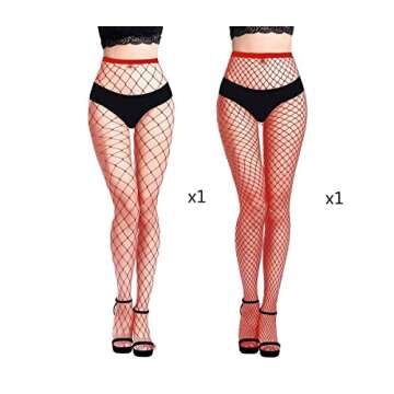 MengPa Women's Fishnets Tights High Waist Stockings Sexy Party Pantyhose 2Pcs (Red-(L&XL Gride)) 244...