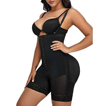 YIANNA Shapewear for Women Tummy Control Fajas Colombianas Body Shaper Butt Lifter Thigh Slimmer with Zipper Crotch,YA7243-Black-M