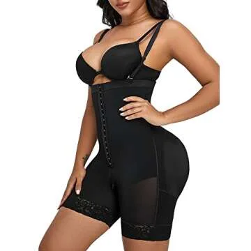 YIANNA Shapewear for Women Tummy Control Fajas Colombianas Body Shaper Butt Lifter Thigh Slimmer with Zipper Crotch,YA7243-Black-M