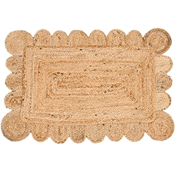 KLAVATE Scalloped Jute Area Rug - Eco-Friendly Bohemian Chic Home Decor