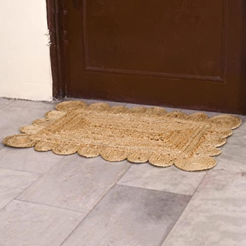 KLAVATE Bohemian Jute Scalloped Area Rug - Chic Design