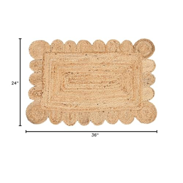 KLAVATE Bohemian Jute Scalloped Area Rug - Chic Design