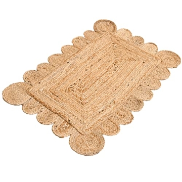 KLAVATE Bohemian Jute Scalloped Area Rug - Chic Design