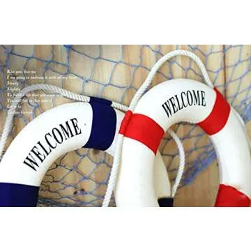 MorroMorn Lifebuoy Wall Hanging Decor - Welcome Aboard Mediterranean Style Home Decoration (Red, 5.5")