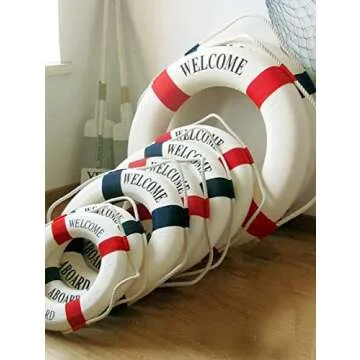 MorroMorn Lifebuoy Wall Hanging Decor - Welcome Aboard Mediterranean Style Home Decoration (Red, 5.5")