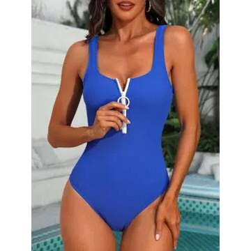 Stylish SOCIALA Ribbed Swimsuit for Women - Zipper Front