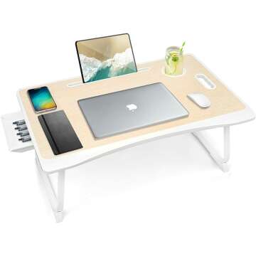 Amaredom Portable Laptop Bed Desk Tray - White Oak