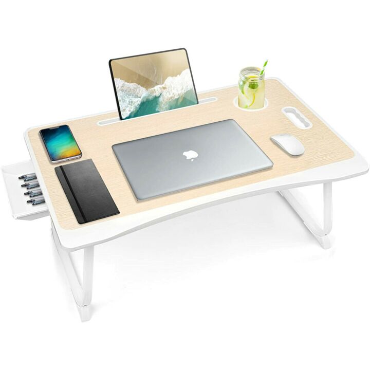 Amaredom Portable Laptop Bed Desk Tray - White Oak
