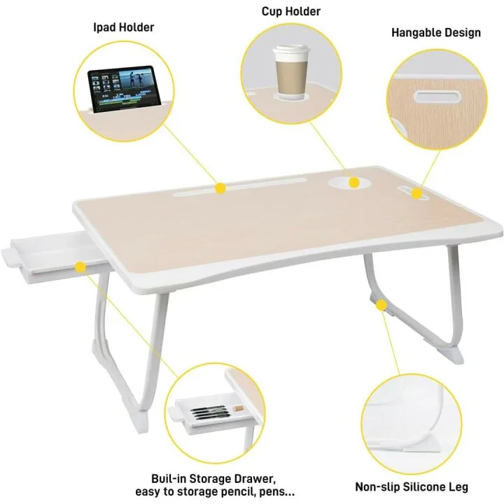 Amaredom Portable Laptop Bed Desk Tray - White Oak