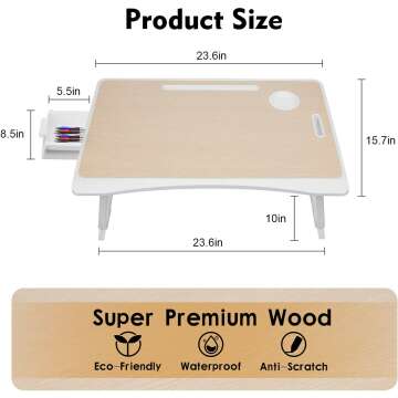 Amaredom Portable Laptop Bed Desk Tray - White Oak