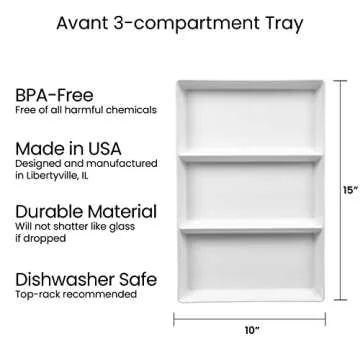 US Acrylic Avant White Plastic Divided Serving Trays (Set of 3) 15” x 10” | Large Reusable 3-Section Party Platters | Serve Appetizers, Fruit, Veggies, & Desserts | BPA-Free & Made in USA