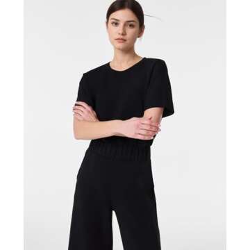 Yioaga Jumpsuits for Women Casual Short Sleeve Cropped Wide Leg Pants Summer Loose One Piece Romper Jumpers Outfits(Black,M)