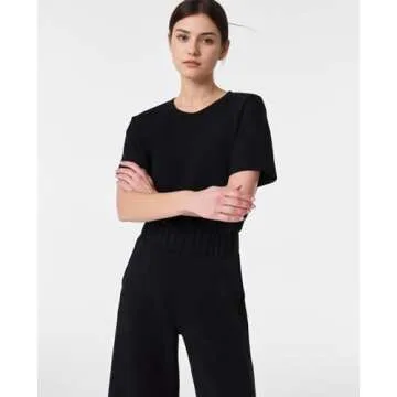 Yioaga Jumpsuits for Women Casual Short Sleeve Cropped Wide Leg Pants Summer Loose One Piece Romper Jumpers Outfits(Black,M)