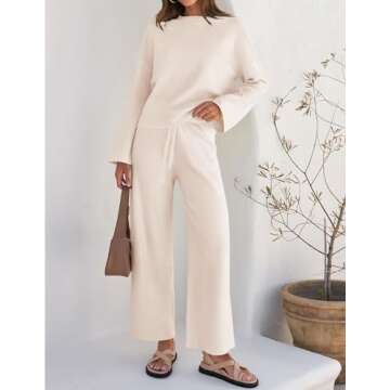 ZESICA Women's 2 Piece Outfits Set Casual Long Sleeve Knit Pullover Top and Wide Leg Pants Sweatsuit Lounge Sets