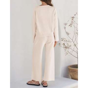 ZESICA Women's 2 Piece Outfits Set Casual Long Sleeve Knit Pullover Top and Wide Leg Pants Sweatsuit Lounge Sets