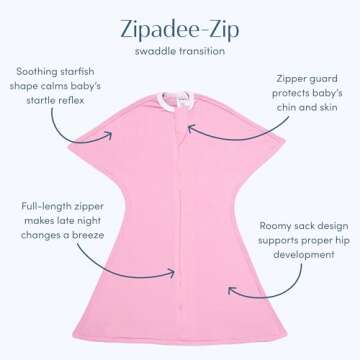 SleepingBaby Zipadee-Zip Transitional Swaddle Sack, 4-8 Month - Roomy Zipper Swaddle for Easy Diaper...