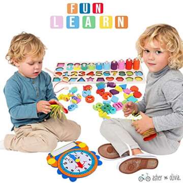 Wooden Montessori 7 - 1 Puzzle Set–Shape Sorter Counting Game, Preschool Education Math Stacking Block Learning Wood Math, Number, Shape, Picking, Stacking, Counting, Fishing Set with Learning Clock