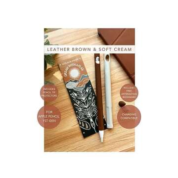 Blue Dune Studio Apple Pencil 1st Generation Protective Sleeve Cover Grip, Apple Pencil Case, Compatible with Magnetic Charging and Double Tap, Boho Neutral Colors (Brown/Beige 2-Pack)