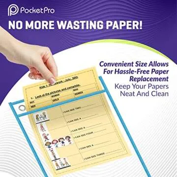 Pocket Pro - Dry Erase Pocket Sleeves - Plastic Paper Sleeves (Pack of 6) Colorful Clear Plastic Sleeves for Teachers & Kids - Save Repetitive Printing with 14x10 inch Dry Erase Sleeves