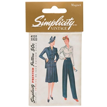 Simplicity Vintage 1940's Fashion Decorative Magnet - Retro Pant Suit Design, 2.5'' W x 3.5'' L