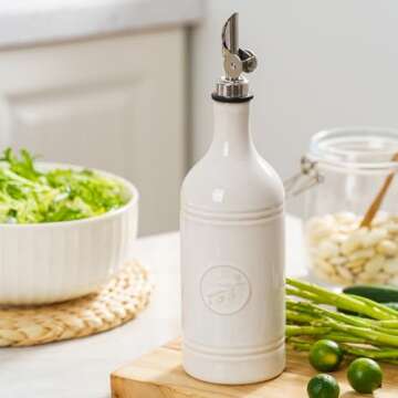 MIKIGEY 18 oz Ceramic Olive Oil Bottle Dispenser for Kitchen, Large Capacity Oli and Vinegar Cruet w...