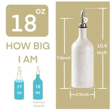MIKIGEY 18 oz Ceramic Olive Oil Bottle Dispenser for Kitchen, Large Capacity Oli and Vinegar Cruet with Stainless Steel Spout, Oil Container, Pack of 1, Off-White
