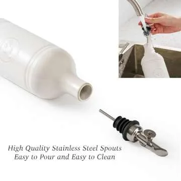 MIKIGEY 18 oz Ceramic Olive Oil Bottle Dispenser for Kitchen, Large Capacity Oli and Vinegar Cruet with Stainless Steel Spout, Oil Container, Pack of 1, Off-White