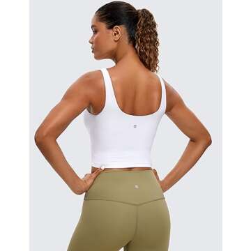 CRZ YOGA Womens Butterluxe U Back Longline Sports Bra - Padded Yoga Bra Cami Crop Top Workout Tank Top with Built in Bra White Small