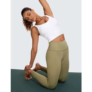 CRZ YOGA Womens Butterluxe U Back Longline Sports Bra - Padded Yoga Bra Cami Crop Top Workout Tank Top with Built in Bra White Small