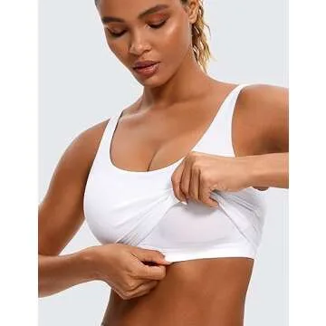 CRZ YOGA Womens Butterluxe U Back Longline Sports Bra - Padded Yoga Bra Cami Crop Top Workout Tank Top with Built in Bra White Small