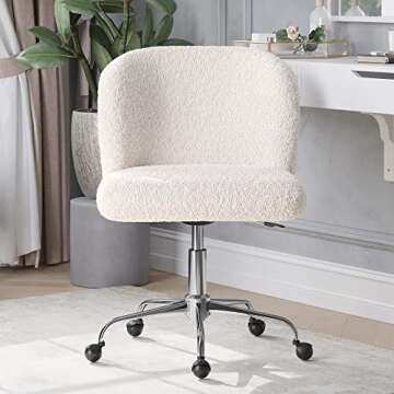 BELLEZE Modern Upholstered Boucle Desk Chair with Swivel Wheels and Adjustable Height, Decorative Ro...