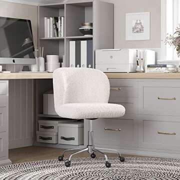 BELLEZE Modern Upholstered Boucle Desk Chair with Swivel Wheels and Adjustable Height, Decorative Rolling Office or Vanity, Stylish Comfy - Aston (White)