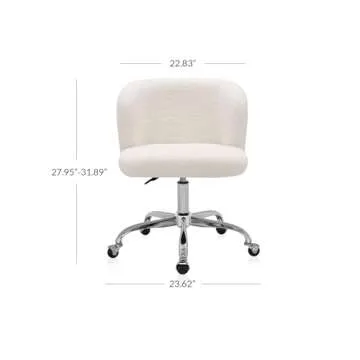 BELLEZE Modern Upholstered Boucle Desk Chair with Swivel Wheels and Adjustable Height, Decorative Rolling Office or Vanity, Stylish Comfy - Aston (White)