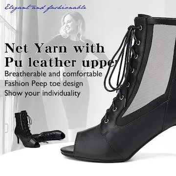HIPPOSEUS Women's Net Yarn Latin Salsa Dance Boots - Stylish & Comfortable Heels
