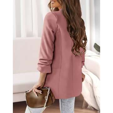 PRETTYGARDEN Womens Casual Blazers Long Sleeve Lapel Open Front Work Blazer Jackets with Pockets (Pi...