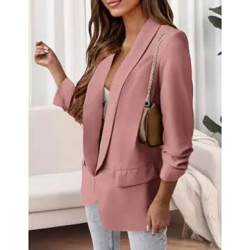 PRETTYGARDEN Womens Casual Blazers Long Sleeve Lapel Open Front Work Blazer Jackets with Pockets (Pink,Medium)